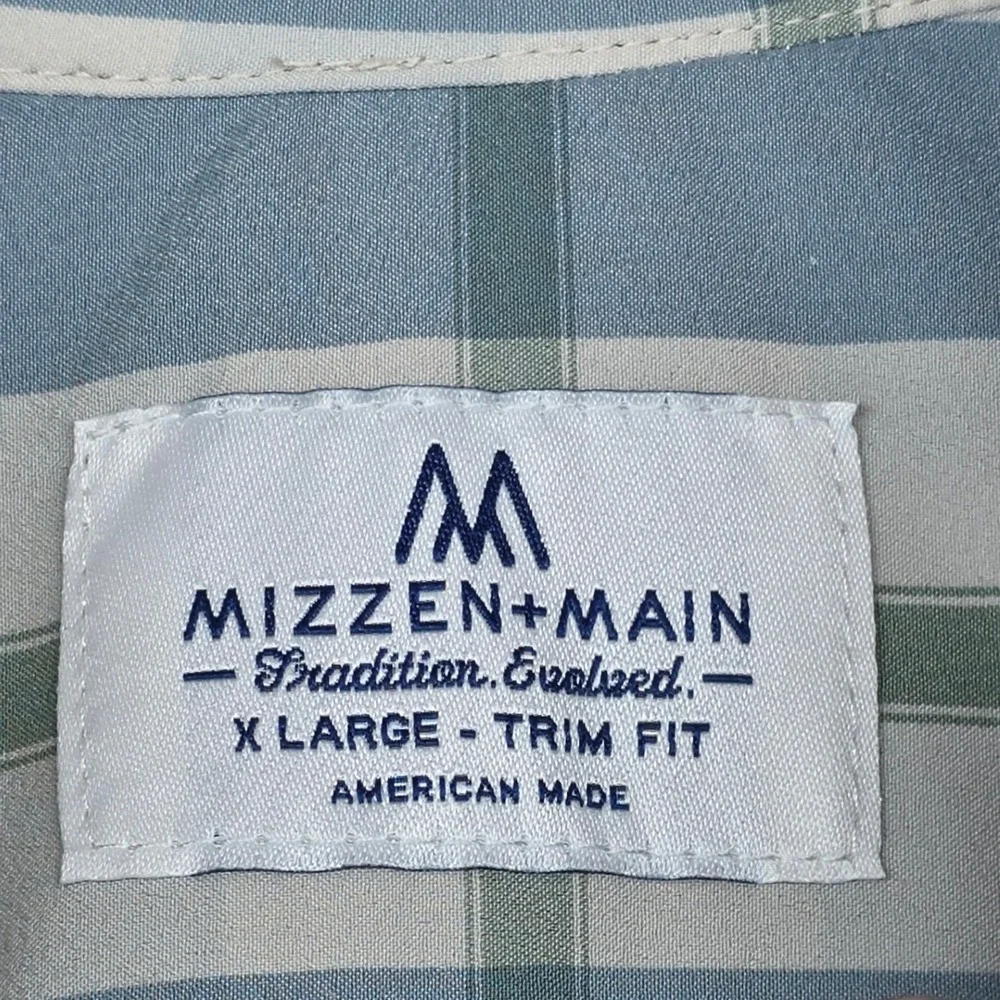 Mizzen+Main Men Trim Fit Plaid Performance Dress Shirt Blue Green XL Long Sleeve